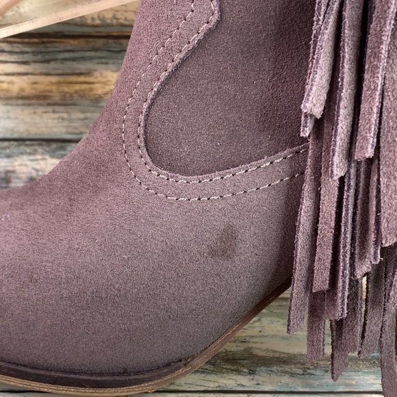 Steve Madden Ohio Womens Ankle Boot Size 8M Gray Suede Fringe Zip Western Bootie - Picture 12 of 13